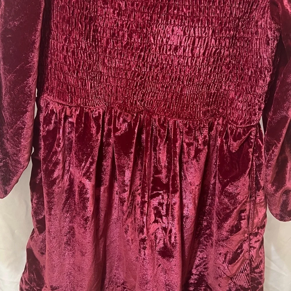 Free People Feel The Love Velvet Mini Dress S Red Smocked Boho Festival hoilday